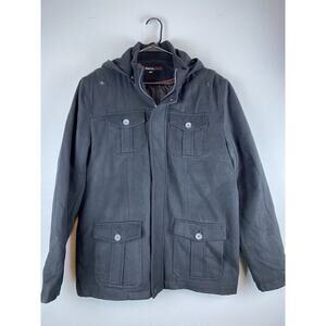 NWT Black Alpine Swiss Wool Hooded Full Zip Snap 4 Pckt MSRP $185 Coat Quilted